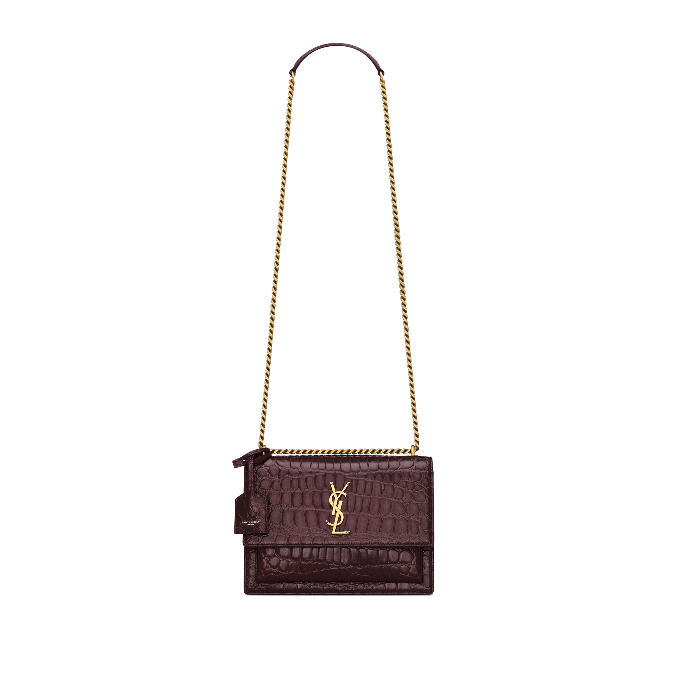 YSL SUNSET MEDIUM IN CROCODILE-EMBOSSED LEATHER 4429062US0W6991 (22*16*6.5cm)